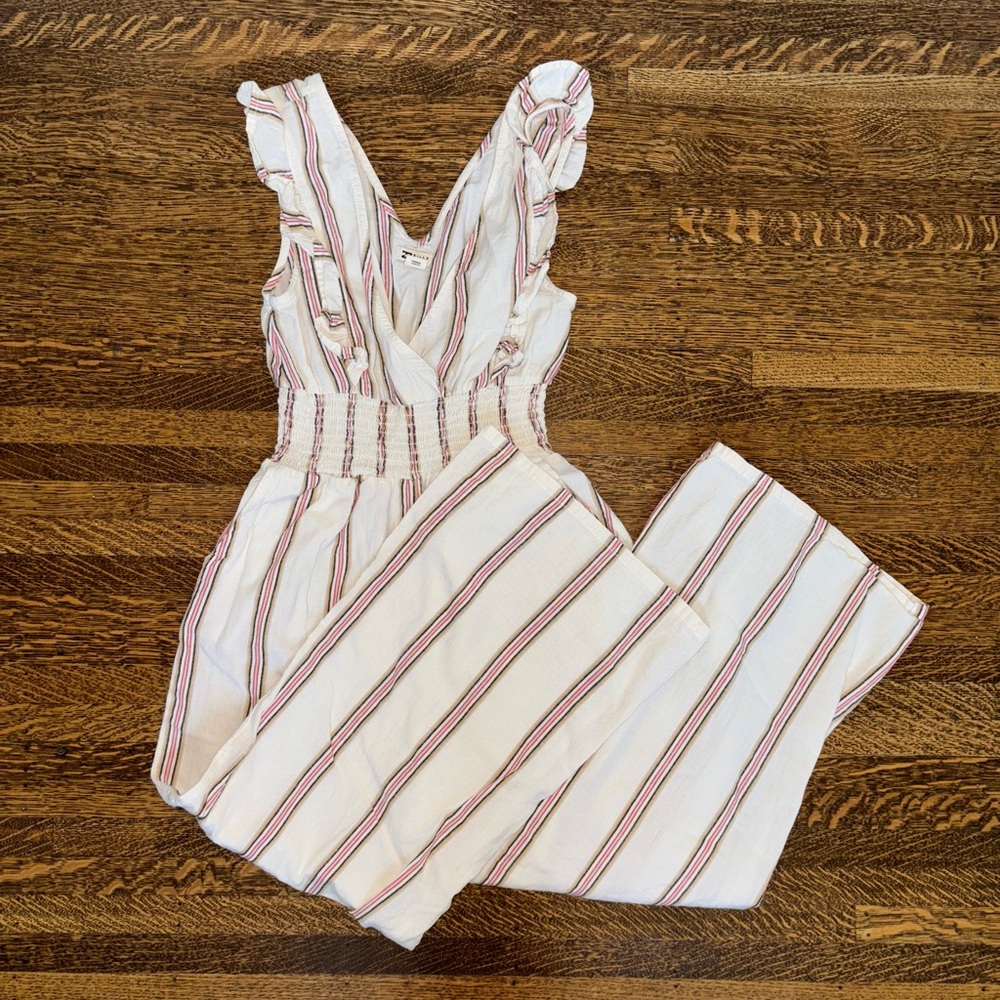 Billabong Striped Wide Leg Jumpsuit in Cream and Red